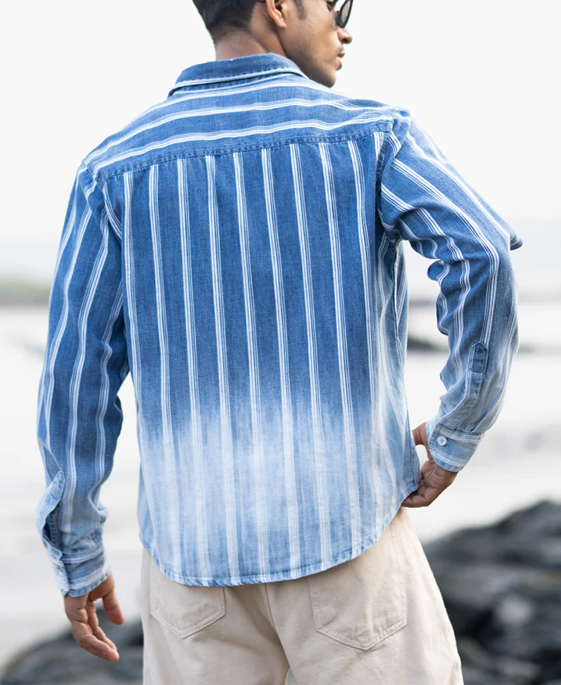 Denim Stripe Ombre Shirt 100% Cotton - Image 6