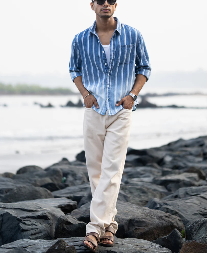 Denim Stripe Ombre Shirt 100% Cotton - Image 7