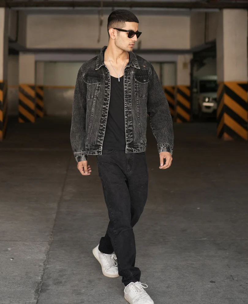 Dusty Black Ripped Denim Jacket 100% Cotton - Image 3