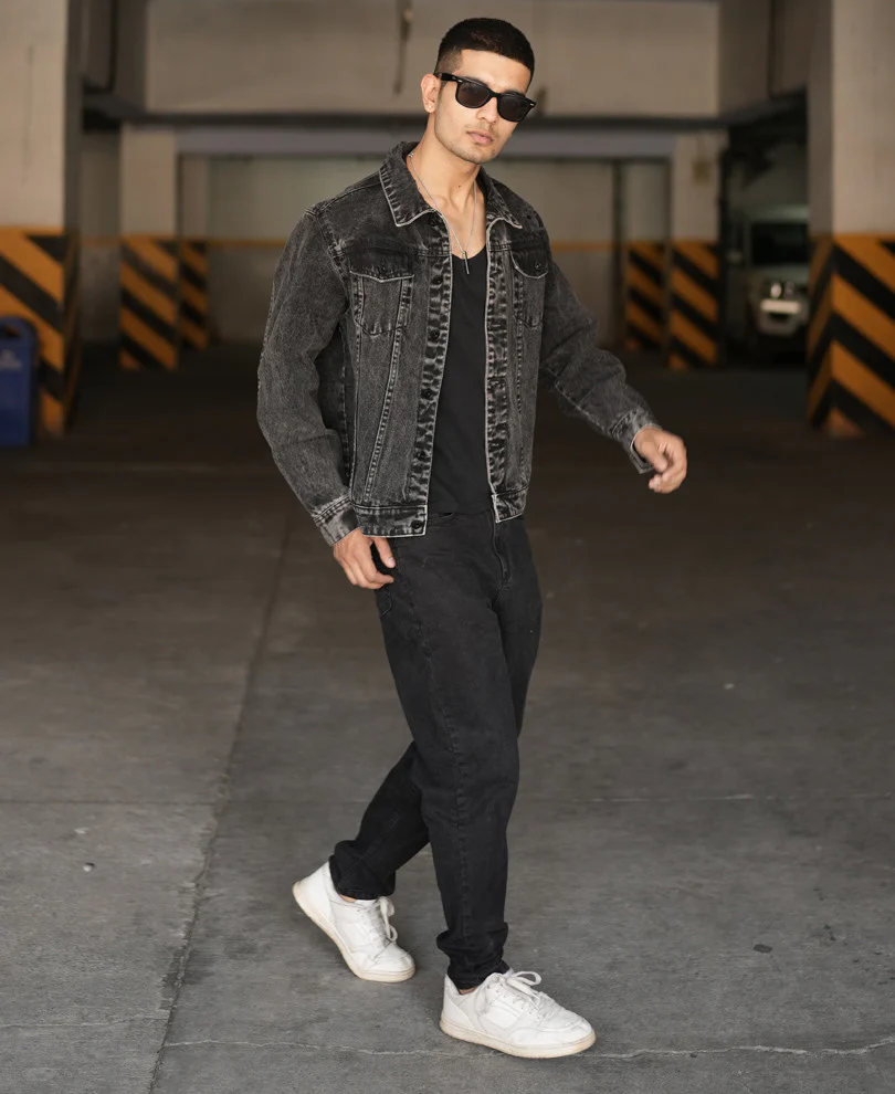 Dusty Black Ripped Denim Jacket 100% Cotton - Image 4