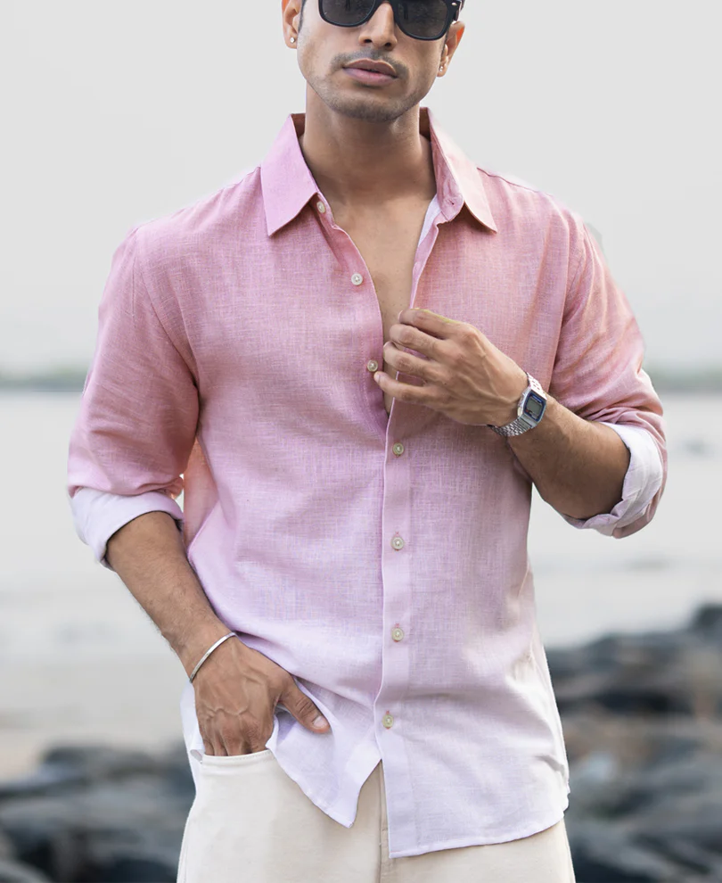 Dusty Pink Lightweight Ombre Shirt 100% Cotton - Image 3