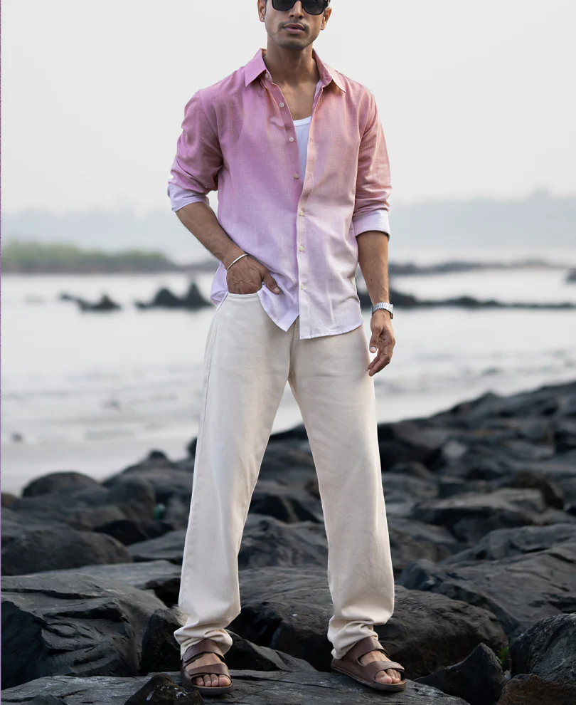 Dusty Pink Lightweight Ombre Shirt 100% Cotton - Image 7