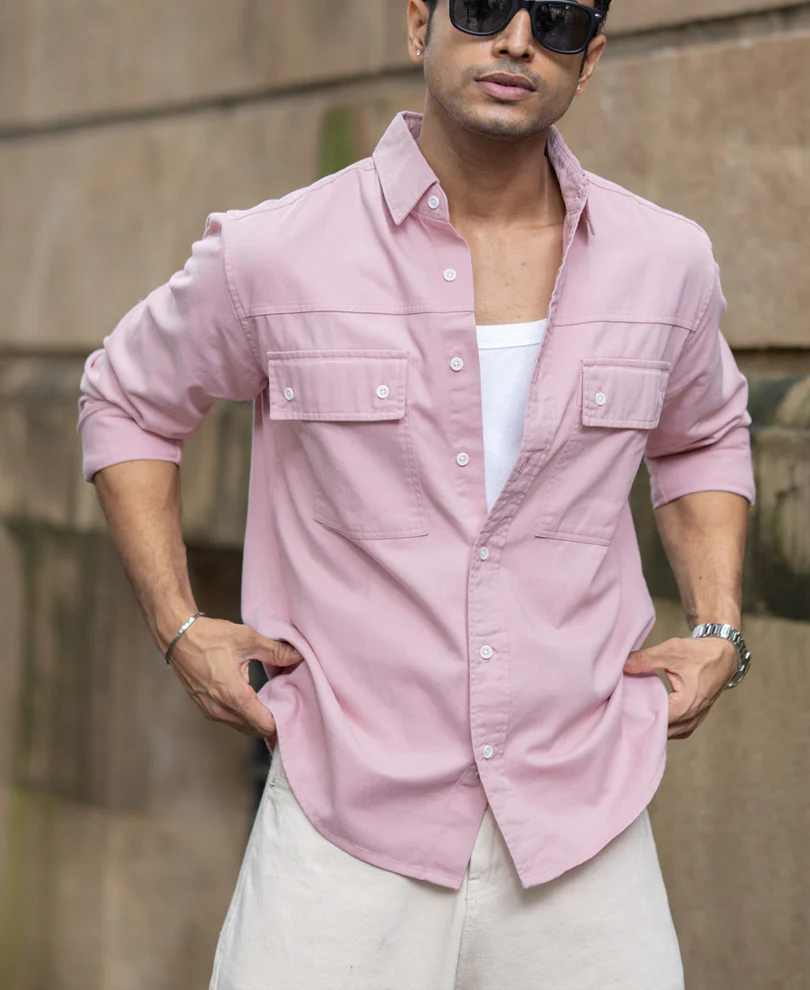 Dusty Pink Structured Overshirt 100% Cotton - Image 2