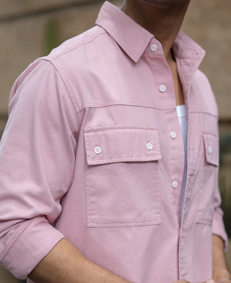 Dusty Pink Structured Overshirt 100% Cotton - Image 4