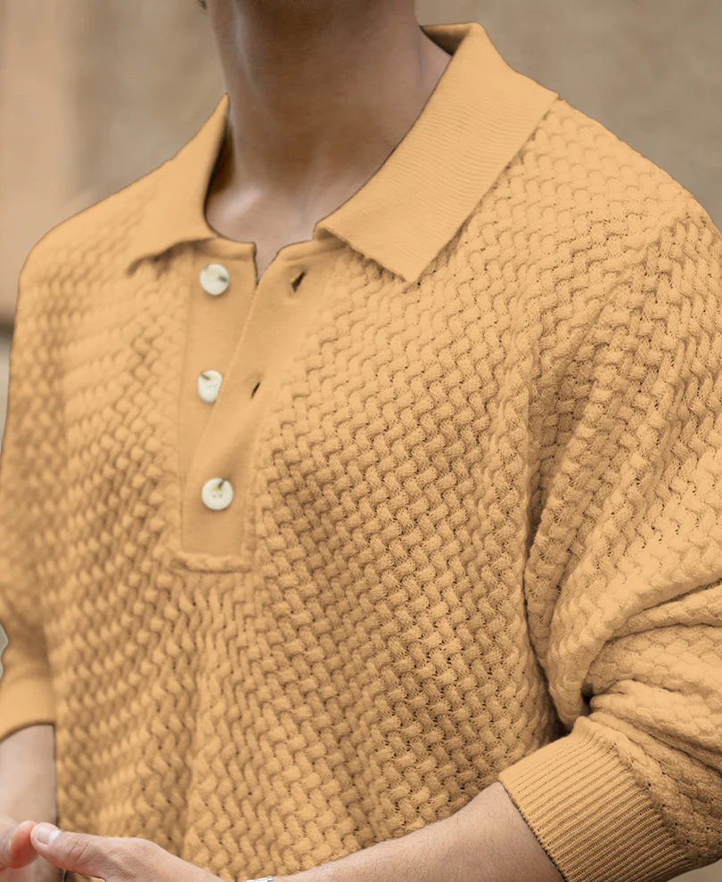 Dusty Yellow Knit Polo T-Shirt 100% Cotton - Image 3