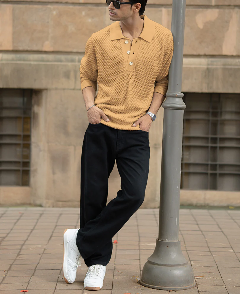 Dusty Yellow Knit Polo T-Shirt 100% Cotton - Image 5