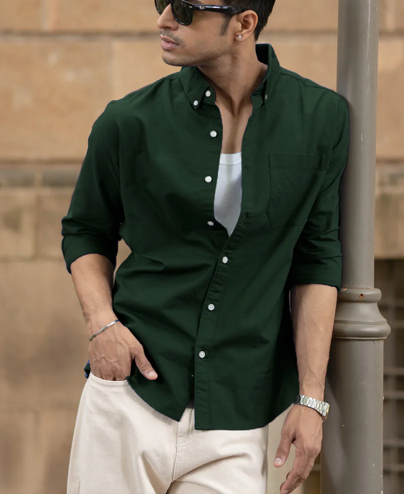 Emerald Green Oxford Shirt 100% Cotton - Image 3