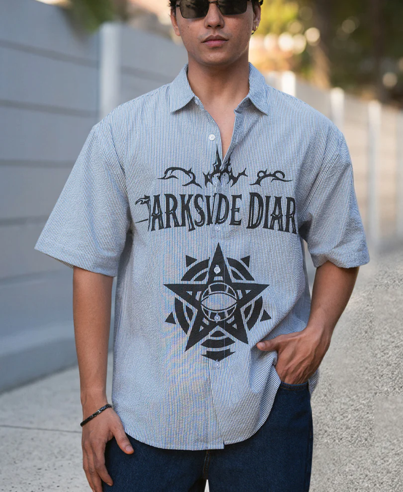 Goth Print Blue Stripe Shirt 100% Cotton - Image 2