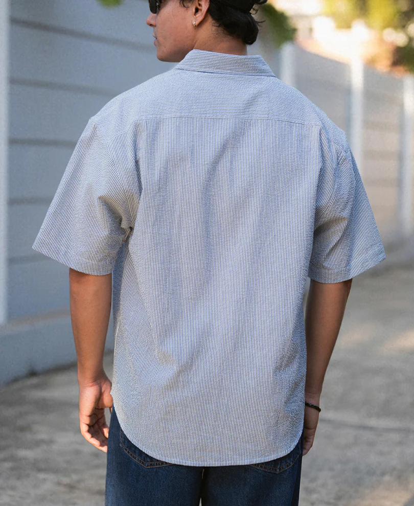 Goth Print Blue Stripe Shirt 100% Cotton - Image 5