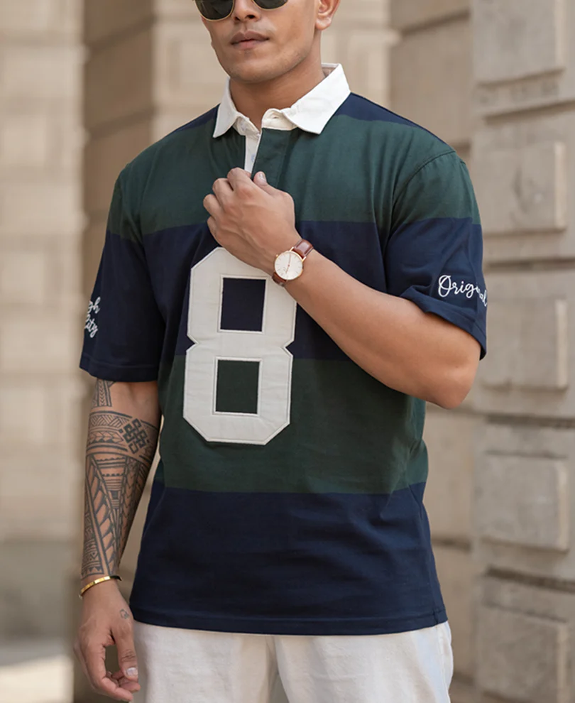 Green Embroidered Stripe T-Shirt 100% Cotton - Image 2