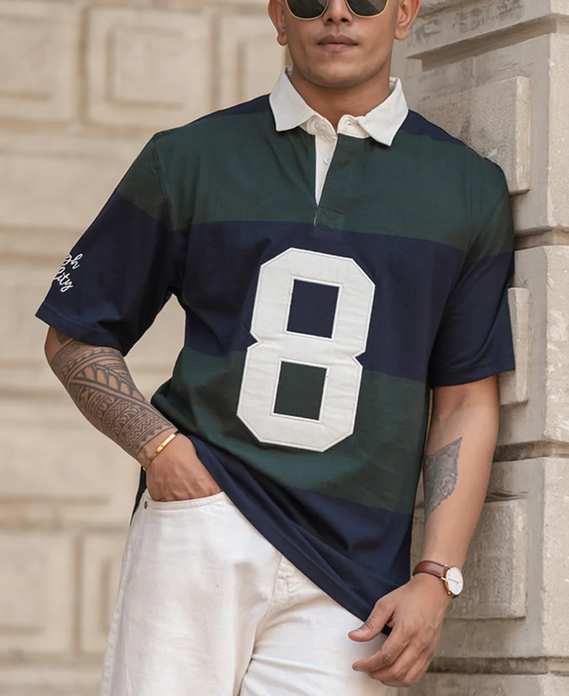 Green Embroidered Stripe T-Shirt 100% Cotton - Image 4