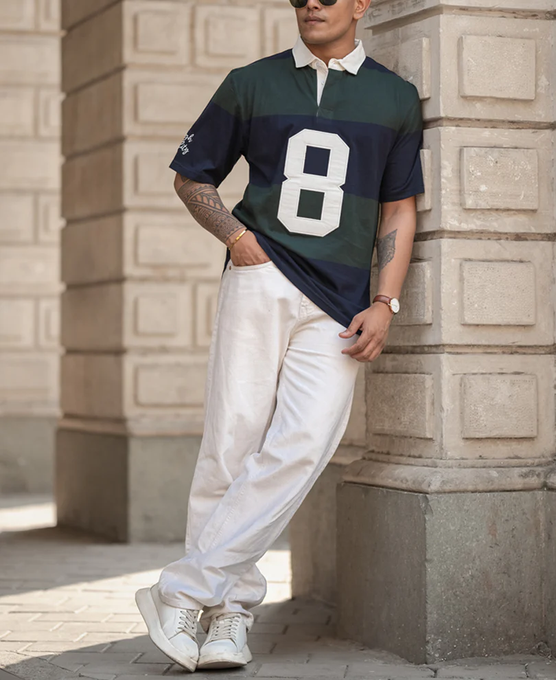 Green Embroidered Stripe T-Shirt 100% Cotton - Image 6