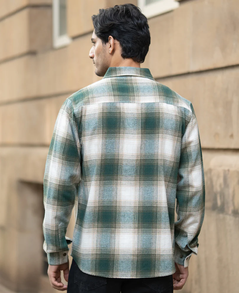 Green & Beige Flannel Checks Shirt - Image 6