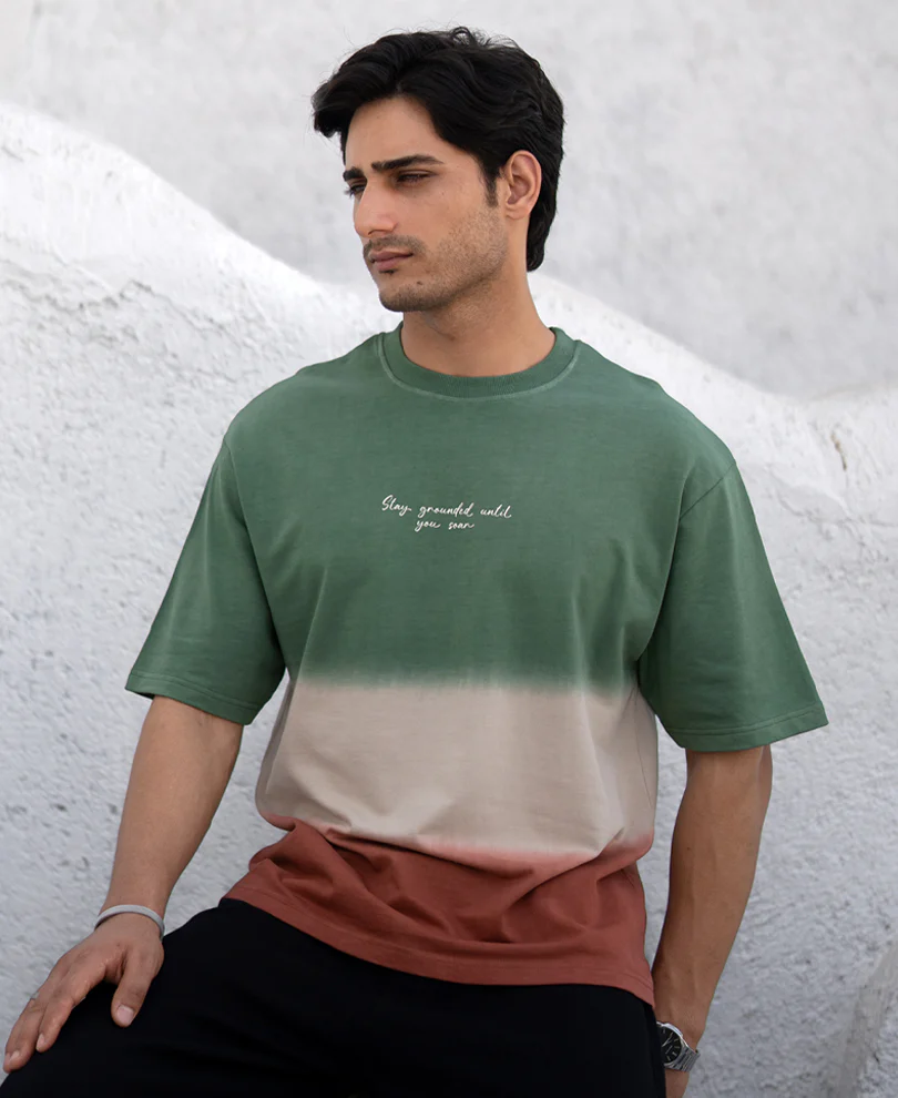 Green & Brown Ombre T-Shirt 100% Cotton - Image 3