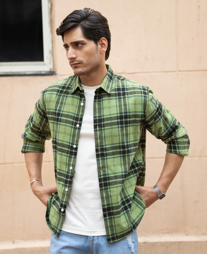Green Brushed Checks Shirt - Image 2