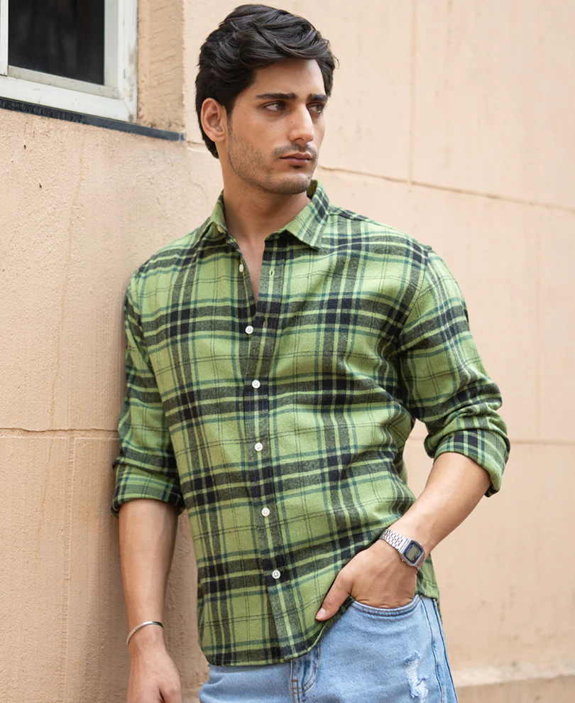 Green Brushed Checks Shirt - Image 3