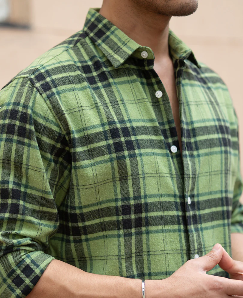 Green Brushed Checks Shirt - Image 4