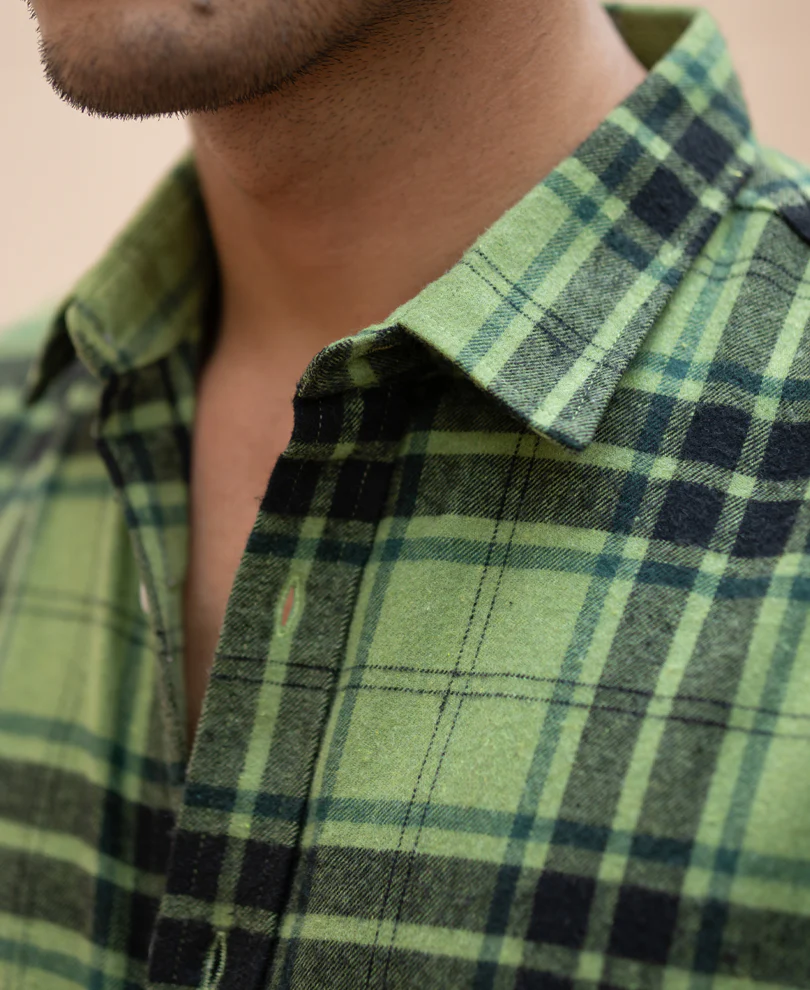 Green Brushed Checks Shirt - Image 5