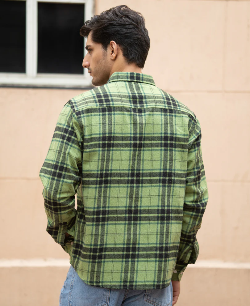 Green Brushed Checks Shirt - Image 6