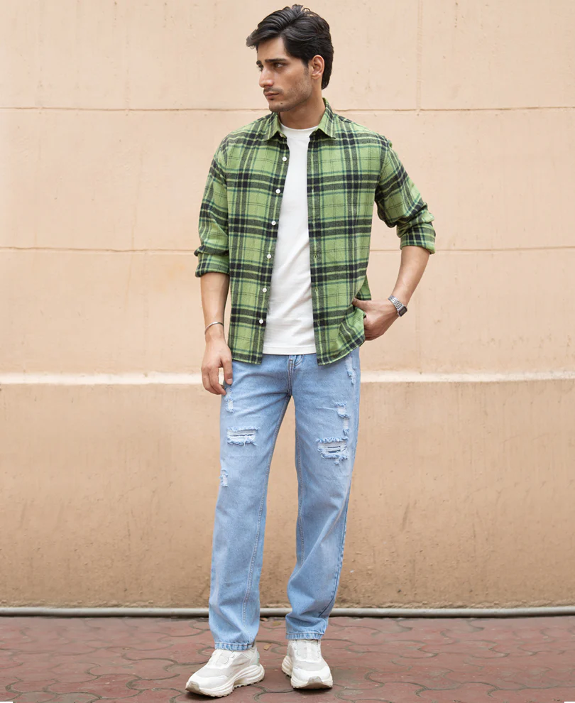 Green Brushed Checks Shirt - Image 7