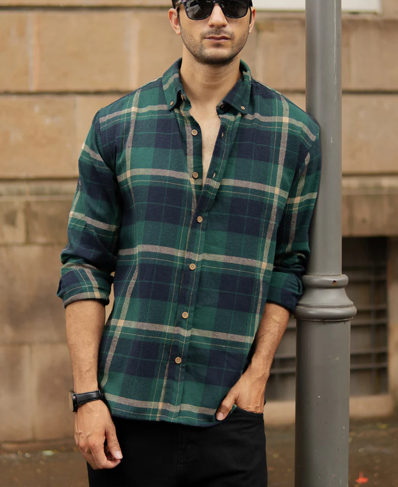 Green Button Down Checks Shirt - Image 3
