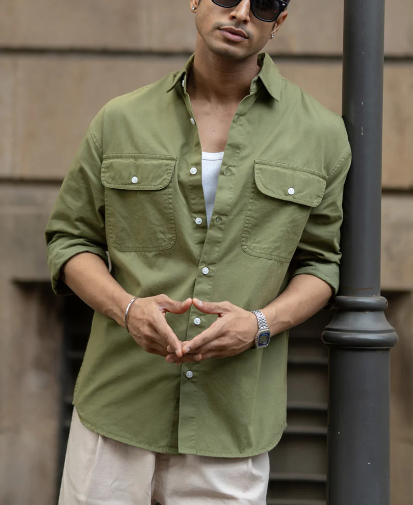 Green Double Pocket Lightweight Shirt 100% Cotton - Image 2
