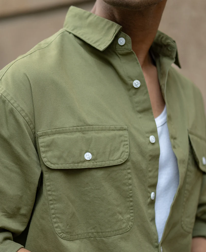 Green Double Pocket Lightweight Shirt 100% Cotton - Image 4