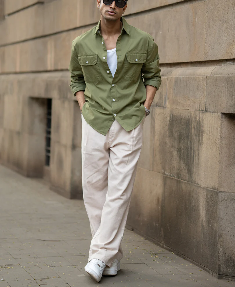 Green Double Pocket Lightweight Shirt 100% Cotton - Image 7