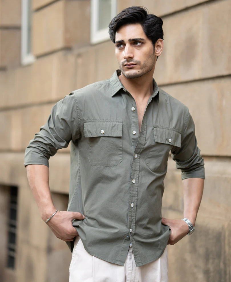 Green Double Pocket Lightweight Shirt 100% Cotton - Image 2