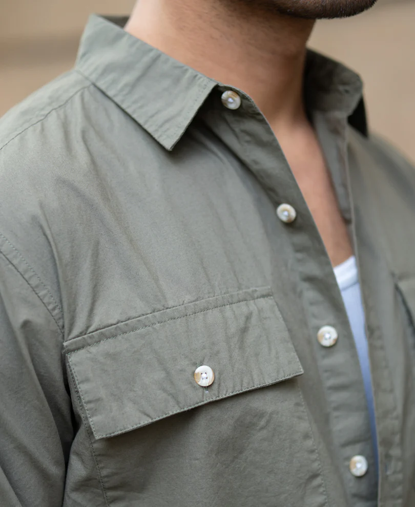 Green Double Pocket Lightweight Shirt 100% Cotton - Image 3