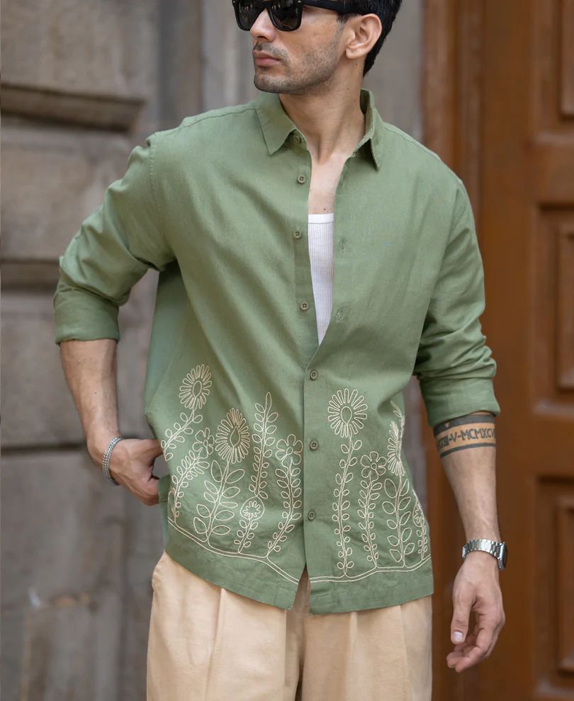 Green Embroidered Lightweight Shirt. - Image 2