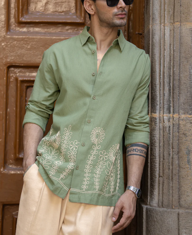 Green Embroidered Lightweight Shirt. - Image 3