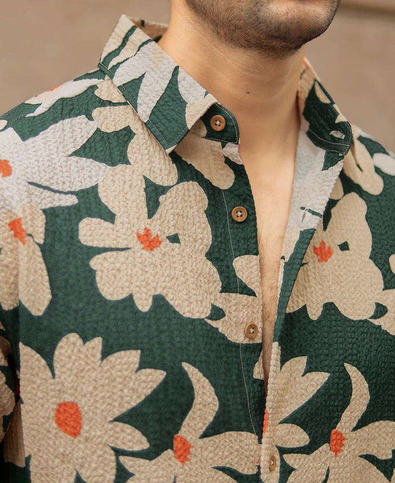 Green Floral Structured Shirt - Image 3