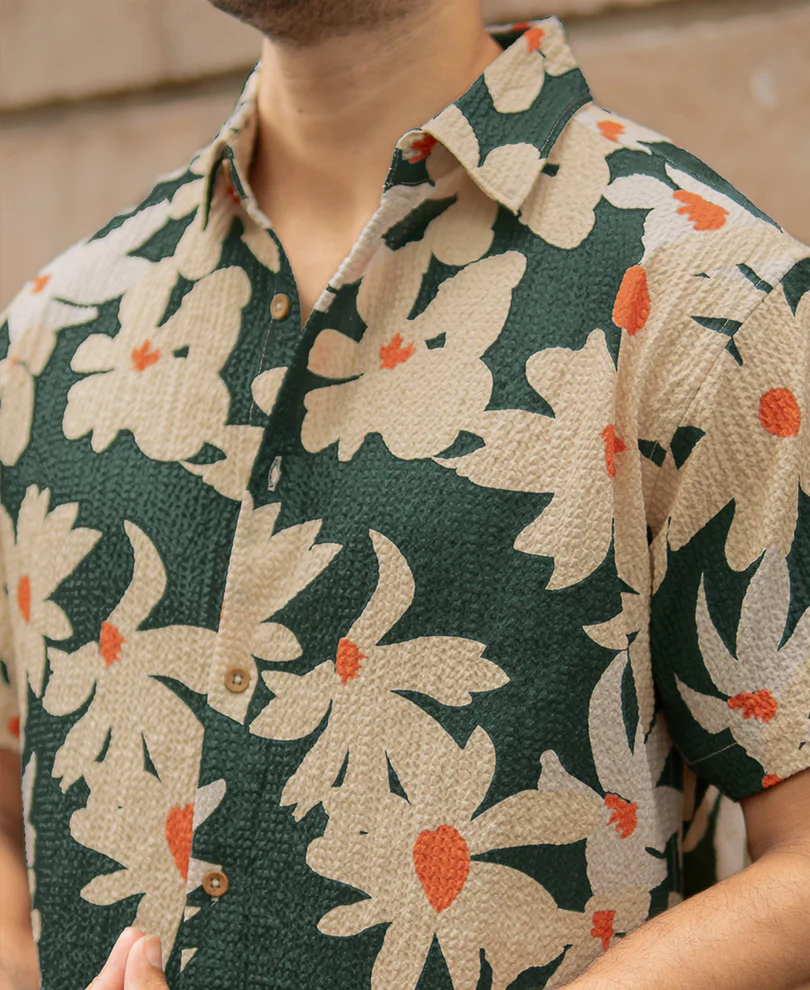 Green Floral Structured Shirt - Image 4