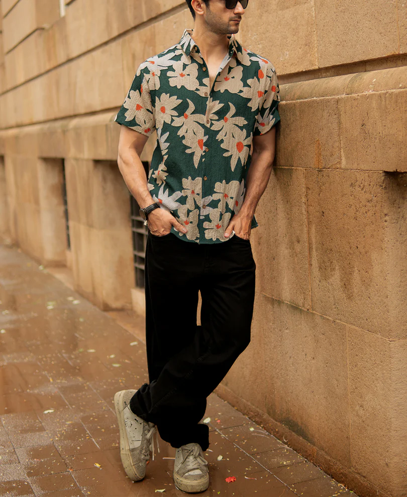 Green Floral Structured Shirt - Image 6