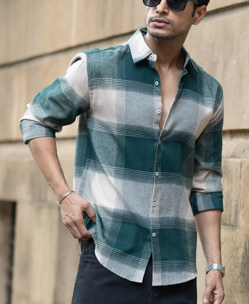 Green Lightweight Flannel Check Shirt - Image 2