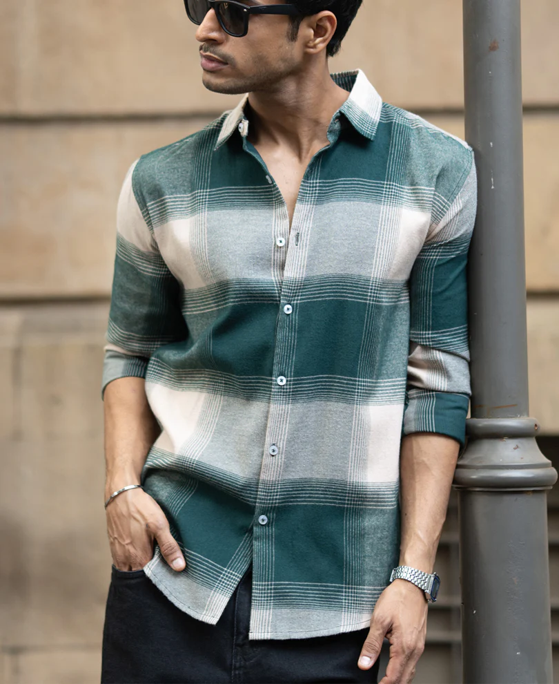 Green Lightweight Flannel Check Shirt - Image 3