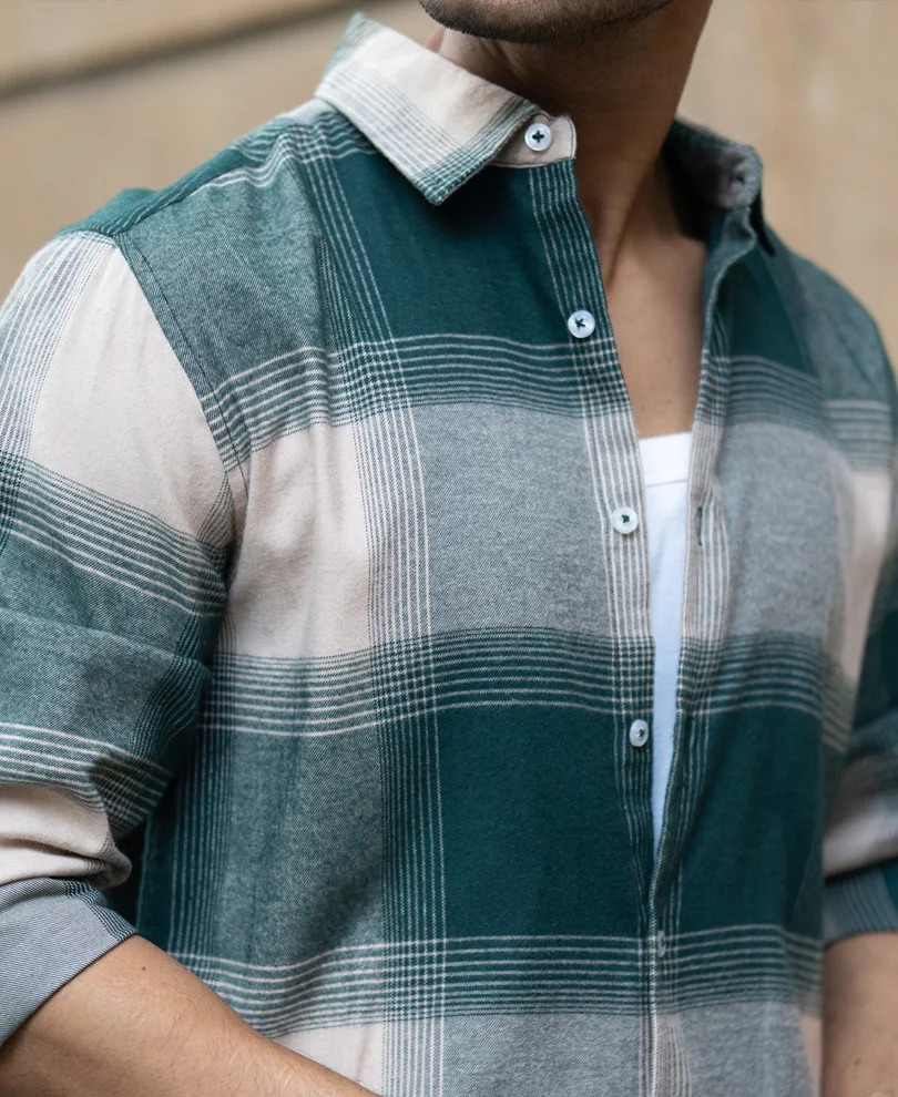 Green Lightweight Flannel Check Shirt - Image 4