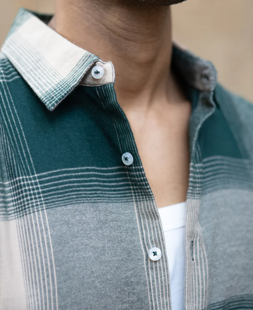 Green Lightweight Flannel Check Shirt - Image 5