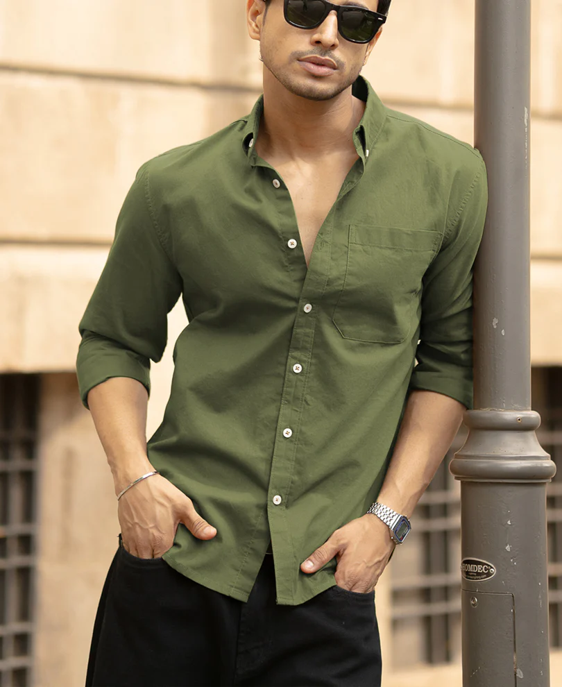Green Lightweight Shirt 100% Cotton - Image 3