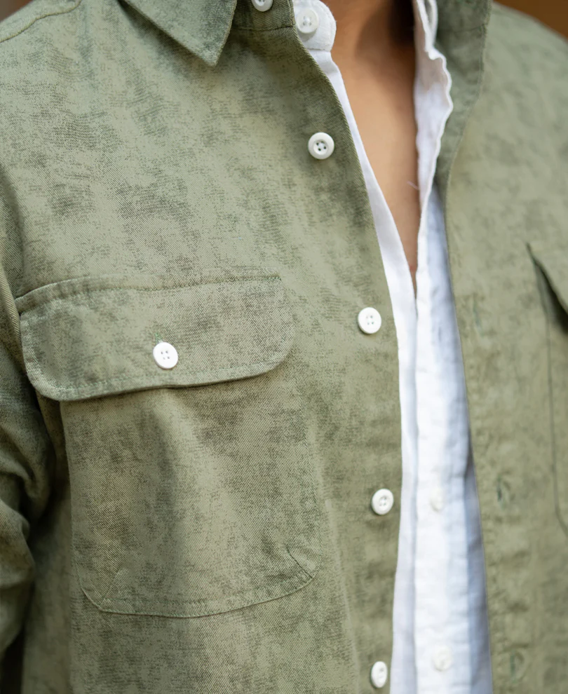 Green Printed Structure Shirt 100% Cotton - Image 3