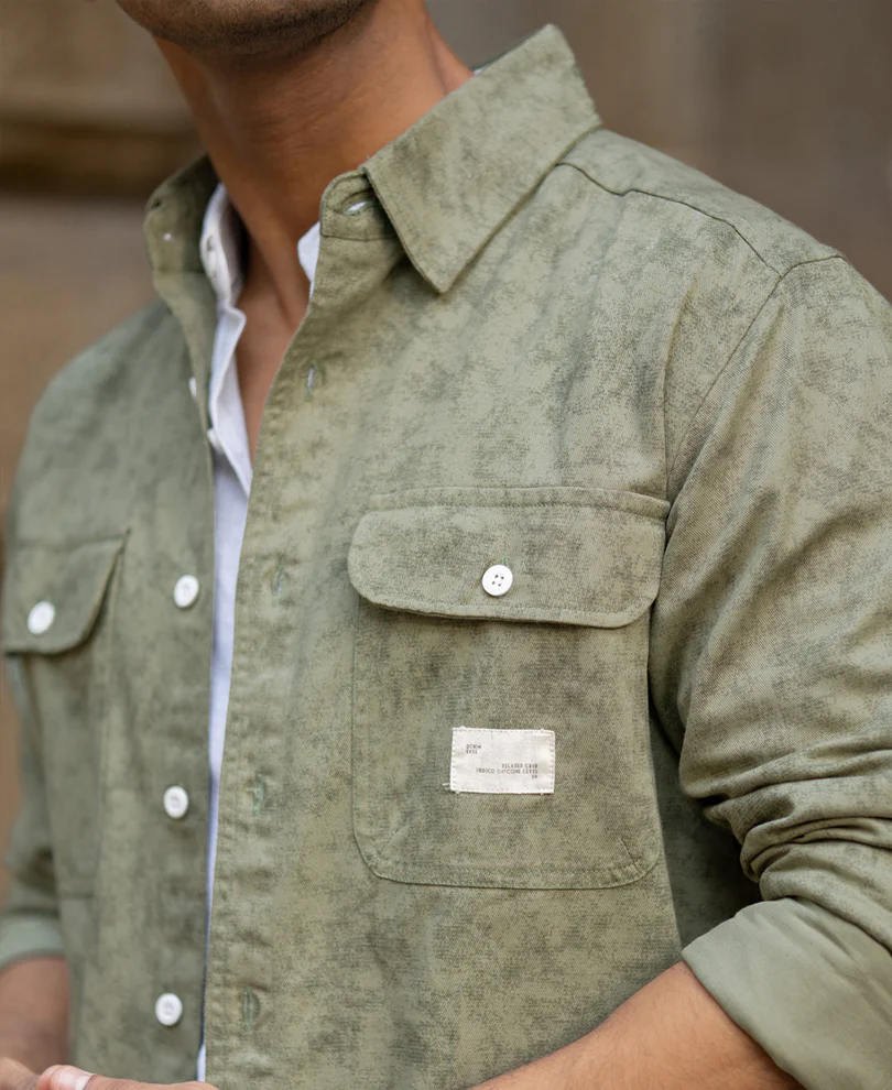 Green Printed Structure Shirt 100% Cotton - Image 4