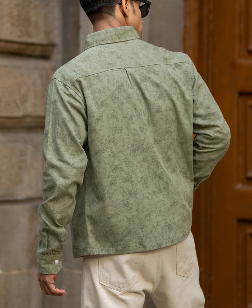 Green Printed Structure Shirt 100% Cotton - Image 6