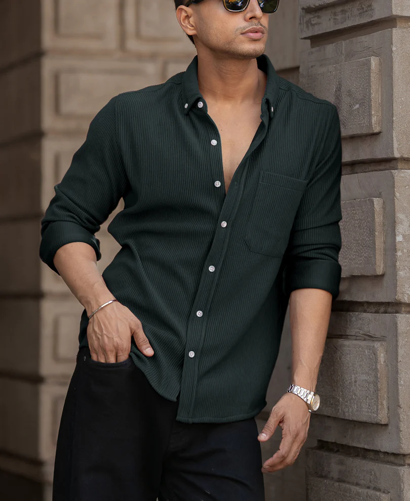 Green Regular Fit Full Sleeves Shirt - Image 2