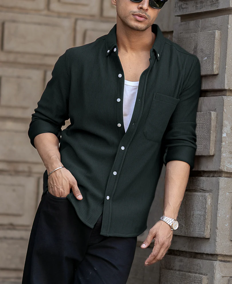 Green Regular Fit Full Sleeves Shirt - Image 3