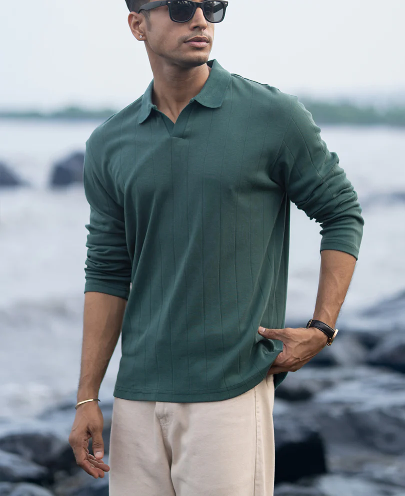 Green Regular Fit Full Sleeves T-Shirt 100% Cotton - Image 2