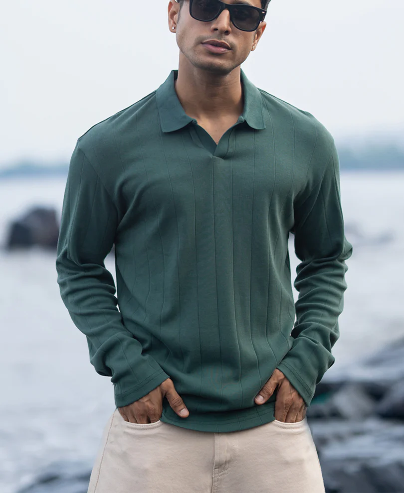 Green Regular Fit Full Sleeves T-Shirt 100% Cotton - Image 3