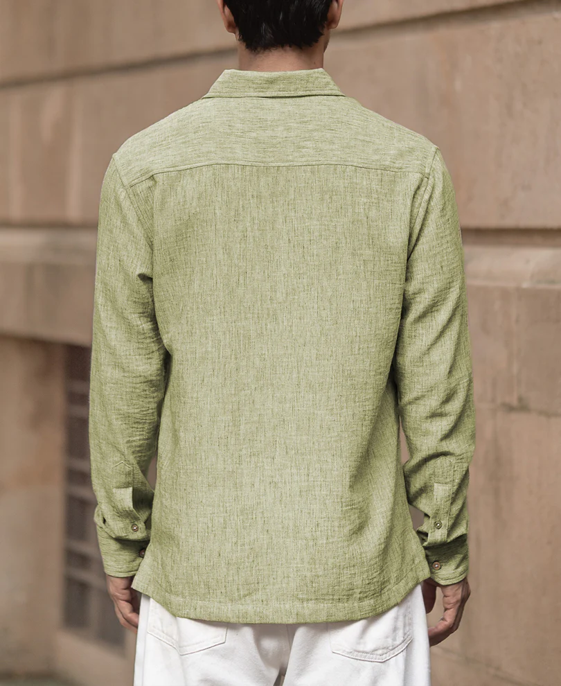 Green Slub Kurta Shirt - Image 4