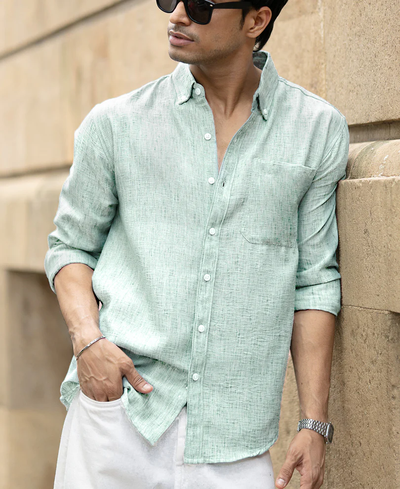 Green Slub Textured Shirt - Image 2
