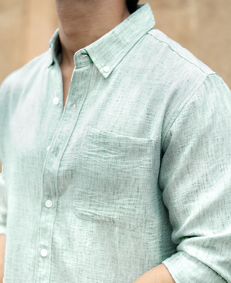 Green Slub Textured Shirt - Image 4